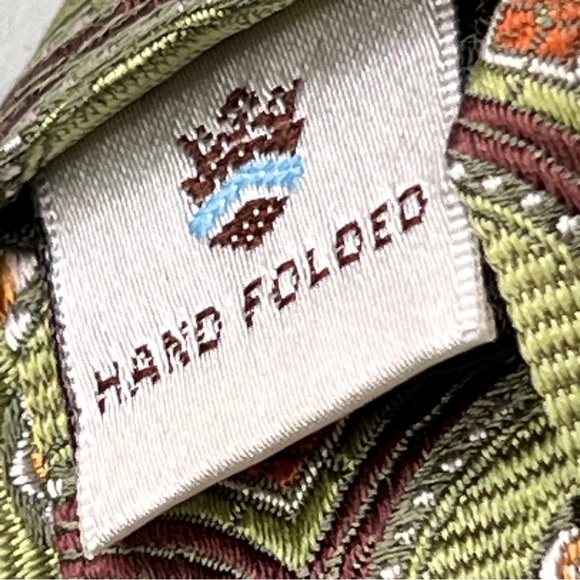 Peter Millar 100% Silk Hand Folded Green Brown Circle Geometric Print Mens Tie - Picture 4 of 11